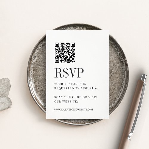 Parallel Modern Black  White Wedding QR Code RSVP Enclosure Card
