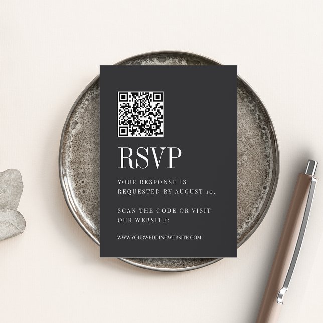 Parallel Modern Black & White Wedding QR Code RSVP Enclosure Card (Creator Uploaded)