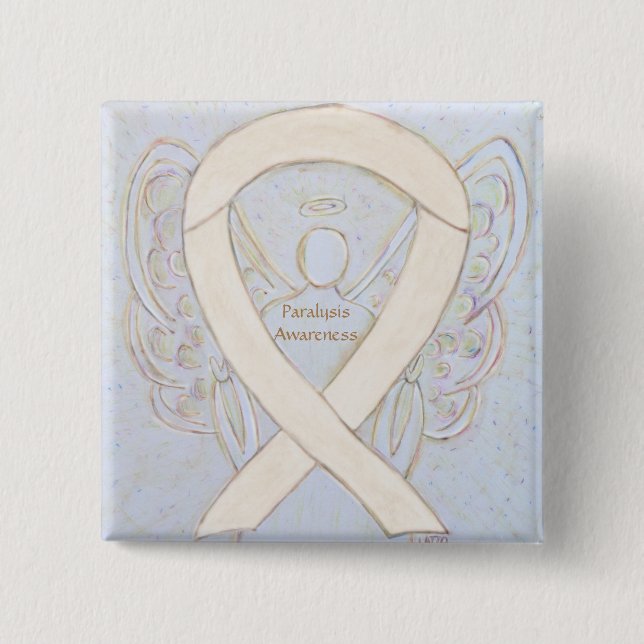 Paralysis Awareness Ribbon Angel Custom Button Pin (Front)