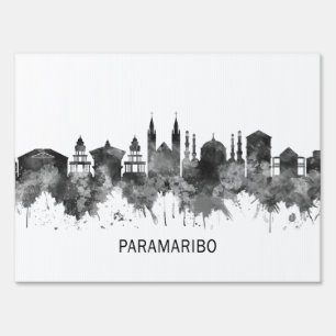 Paramaribo Suriname Skyline BW Sign