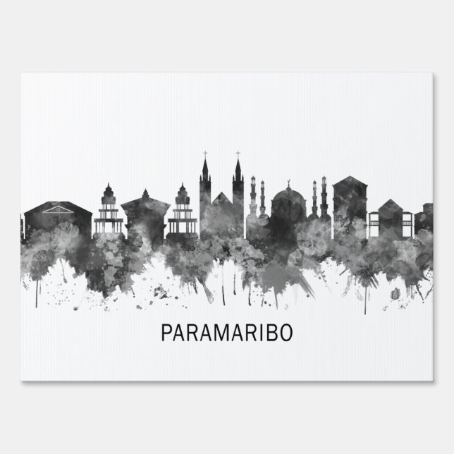 Paramaribo Suriname Skyline BW Sign (Back)