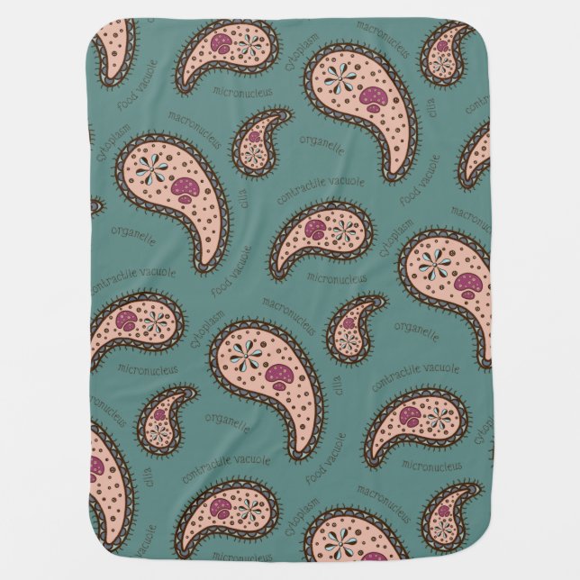 Paramecia Paisley Biology Science Teal Baby Blanket (Front)