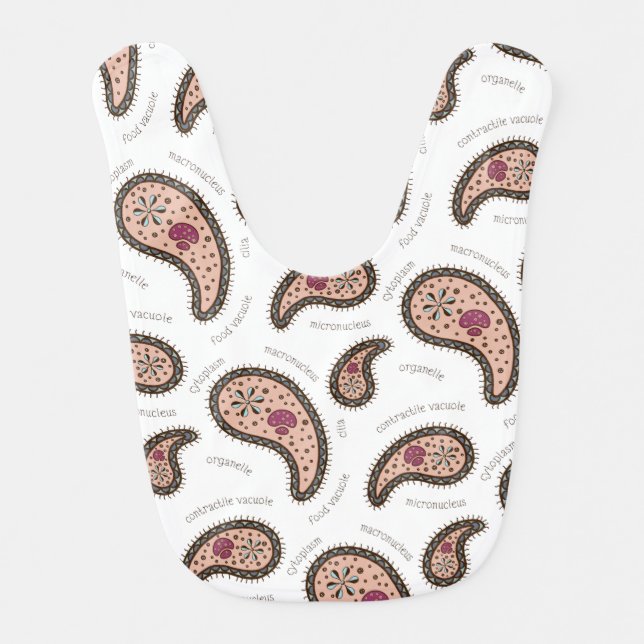Paramecia Paisley Customizable Biology White Baby Bib (Front)