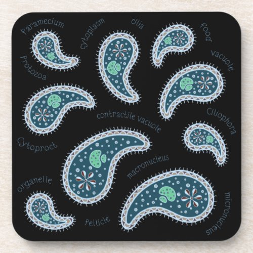 Paramecia Paisley Protozoan Biology Science Black Beverage Coaster