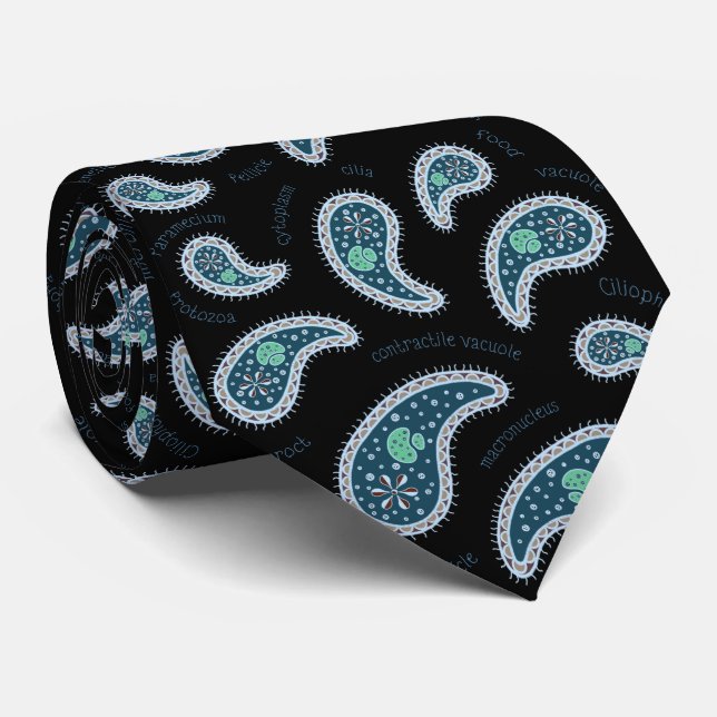 Paramecia Paisley Protozoan Biology Science Black Neck Tie (Rolled)