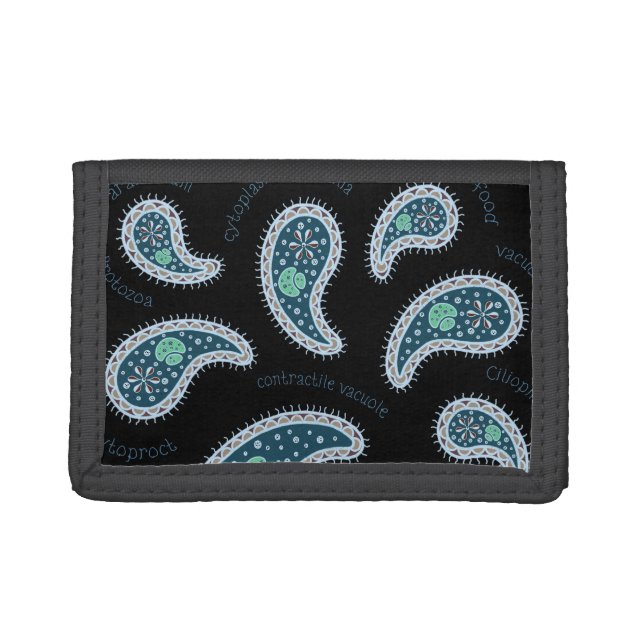 Paramecia Paisley Protozoan Biology Science Black Trifold Wallet (Front)
