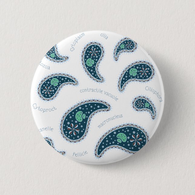 Paramecia Paisley Protozoan Biology Science Button (Front)