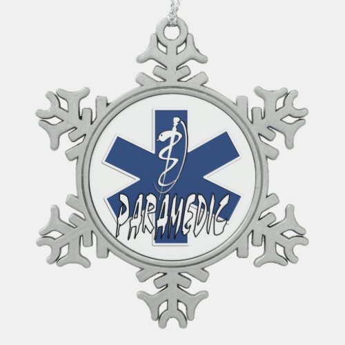 Paramedic Action Snowflake Pewter Christmas Ornament