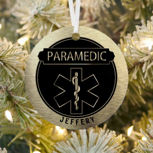 Paramedic  _ Black and Gold  Metal Ornament