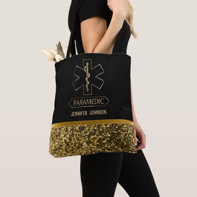 Paramedic - Black and Gold Tote Bag (Close Up)