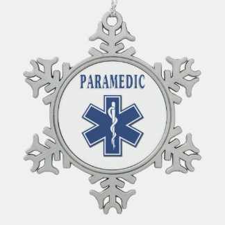 Paramedic Blue Star of Life Snowflake Pewter Christmas Ornament