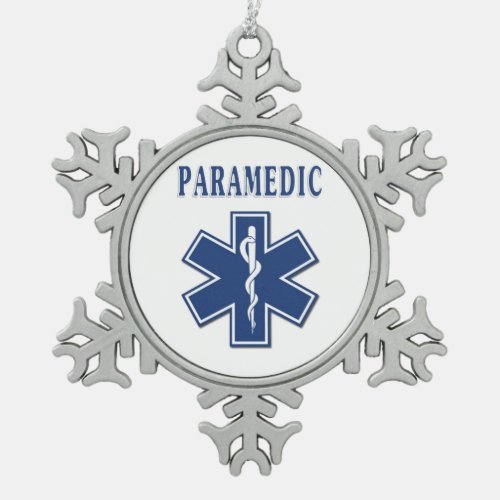 Paramedic Blue Star of Life Snowflake Pewter Christmas Ornament