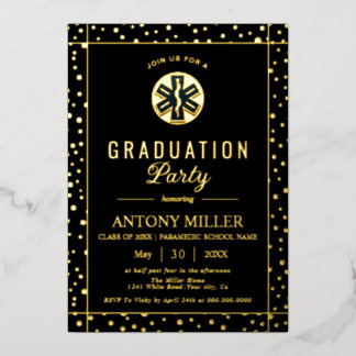 Paramedic Class Of 2026 gold confetti graduation Foil Invitation