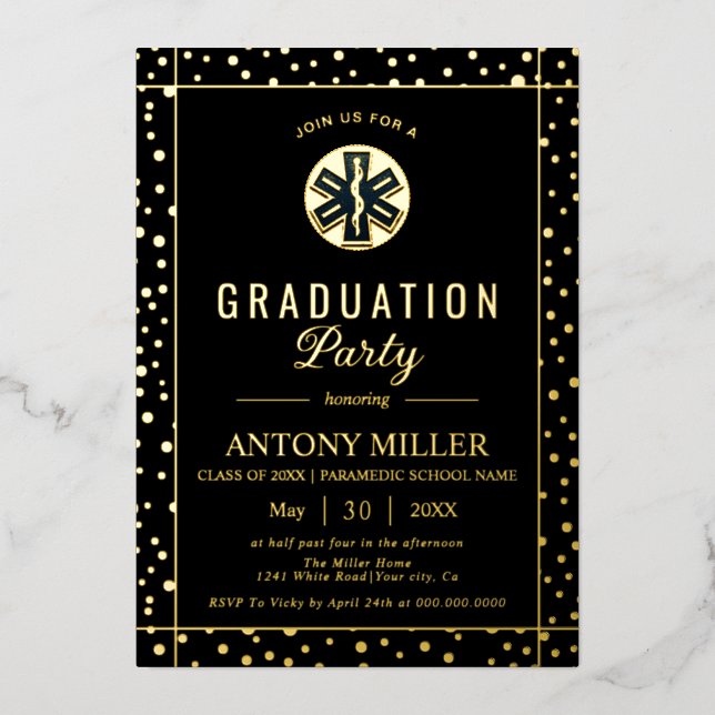 Paramedic Class Of 2026 gold confetti graduation Foil Invitation (Front)