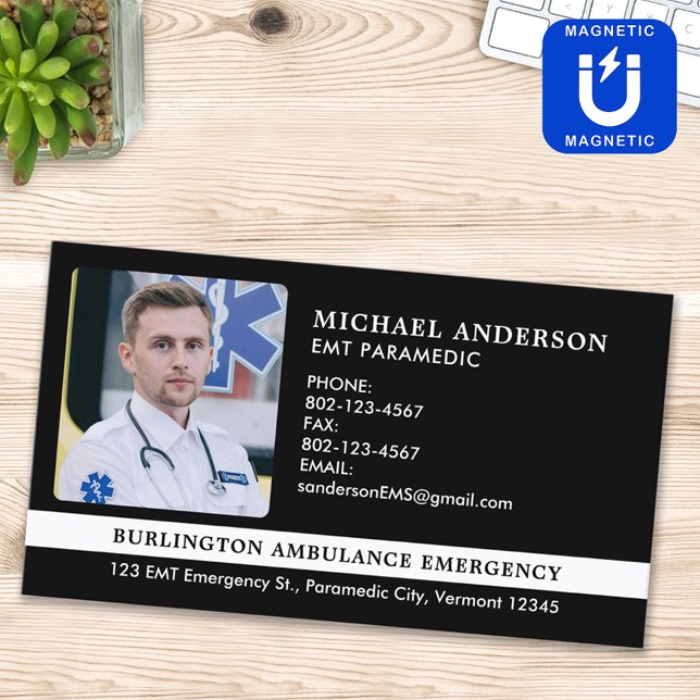 Paramedic Custom EMS EMT Emergency Ambulance Photo Business Card Magnet (Creator Uploaded)