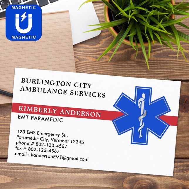 Paramedic Emergency Medical Ambulance Star Of Life Business Card Magnet (Creator Uploaded)
