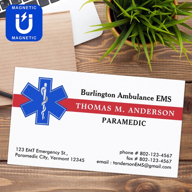 Paramedic Emergency Medical EMS EMT Star Of Life  Business Card Magnet (Creator Uploaded)