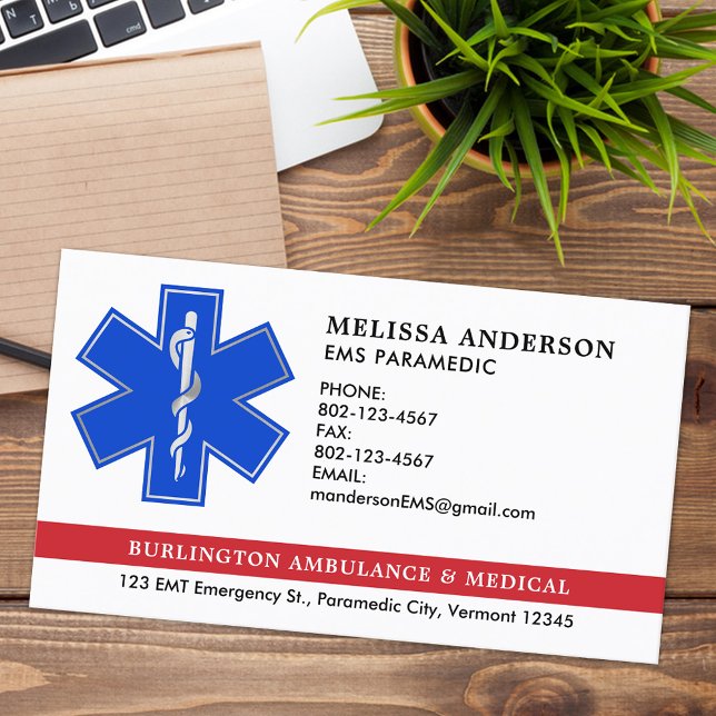 Paramedic EMS Ambulance Star Of Life Custom Logo Business Card (Creator Uploaded)