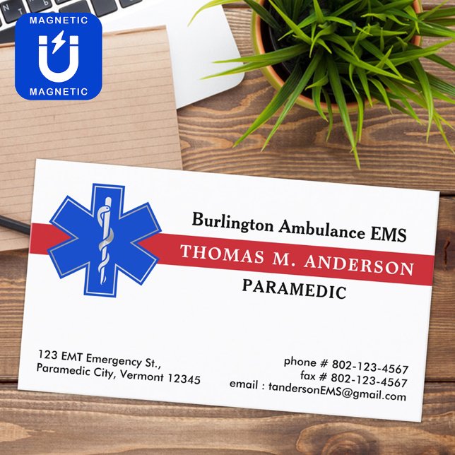 Paramedic EMS Ambulance Star Of Life Custom Logo Business Card Magnet (Creator Uploaded)