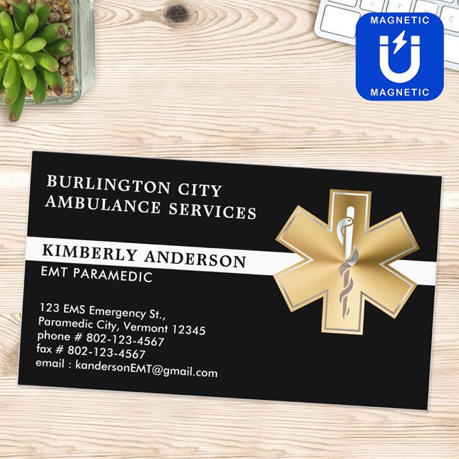Paramedic EMS EMT Ambulance Emergency Medical Logo Business Card Magnet (Creator Uploaded)