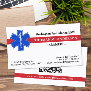 Paramedic EMS EMT Ambulance Medical Star Of Life Business Card
