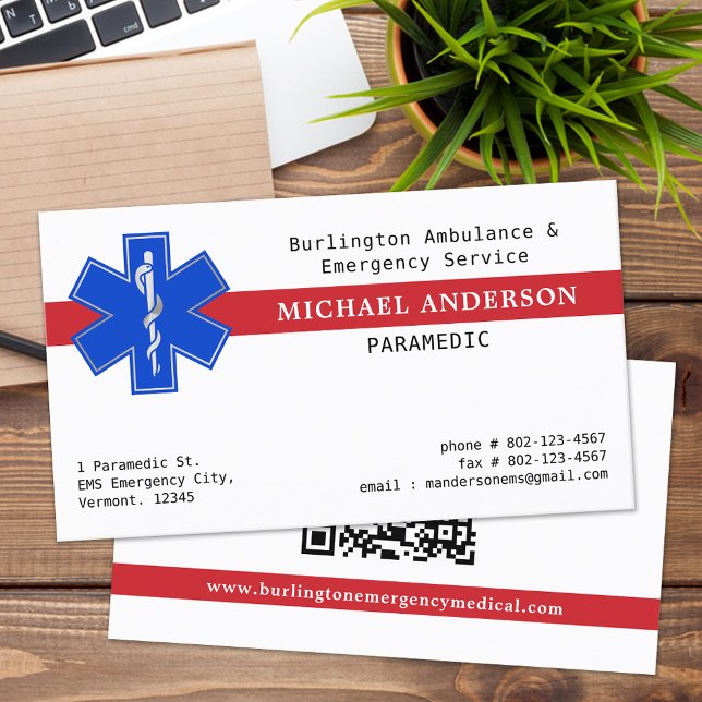 Paramedic EMS EMT Ambulance Star Of Life QR Code Business Card (Creator Uploaded)