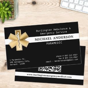 Paramedic EMS EMT Gold Ambulance Logo QR Code Business Card