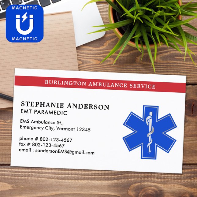 Paramedic EMS EMT Medical Emergency Star Of Life Business Card Magnet (Creator Uploaded)