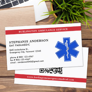 Paramedic EMT Custom Ambulance Star Of Life Logo Business Card