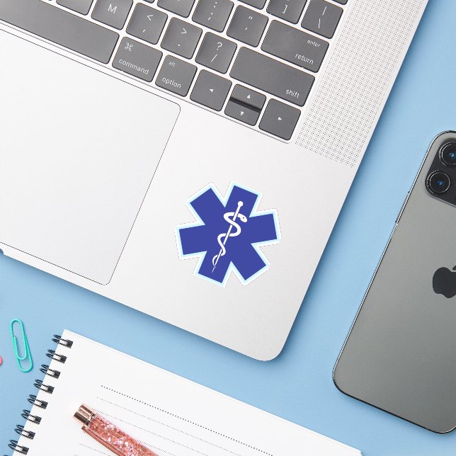 Paramedic EMT EMS Symbol Kiss-Cut Sticker (Laptop w/ iPhone)