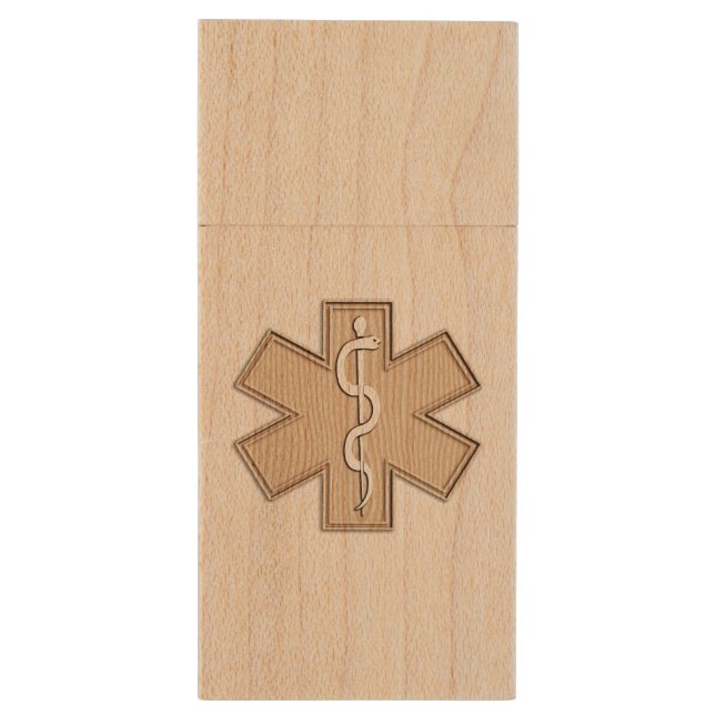 Paramedic EMT EMS Wood Flash Drive (Back (Vertical))
