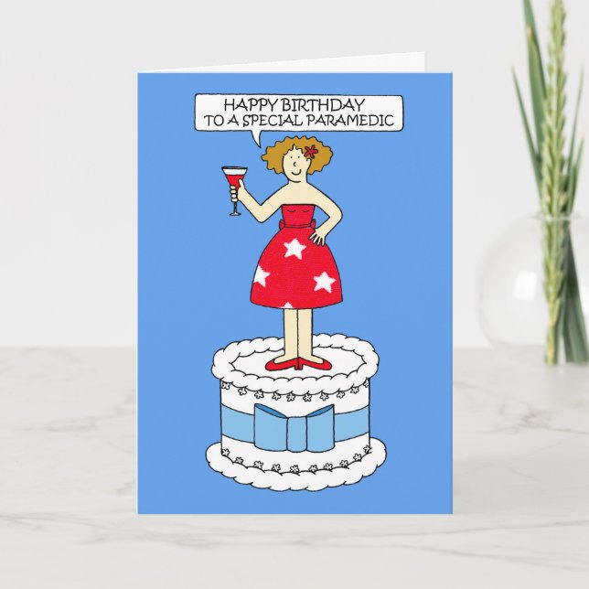 Paramedic Happy Birthday Cartoon Lady Card (Front)