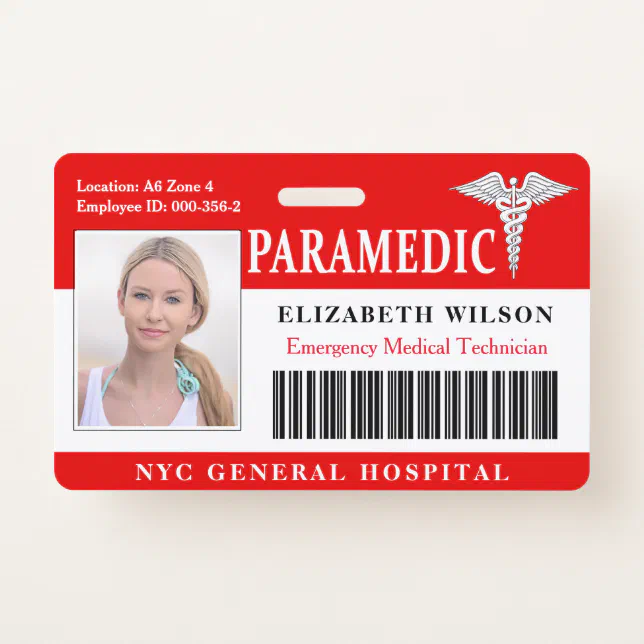 Paramedic | Hospital Medical Employee Photo ID Badge | Zazzle