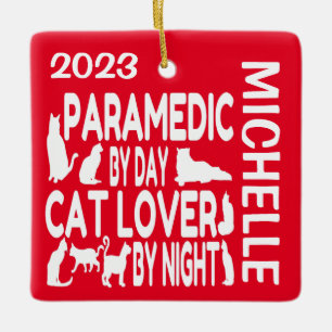 Paramedic Loves Cats CUSTOM Ceramic Ornament