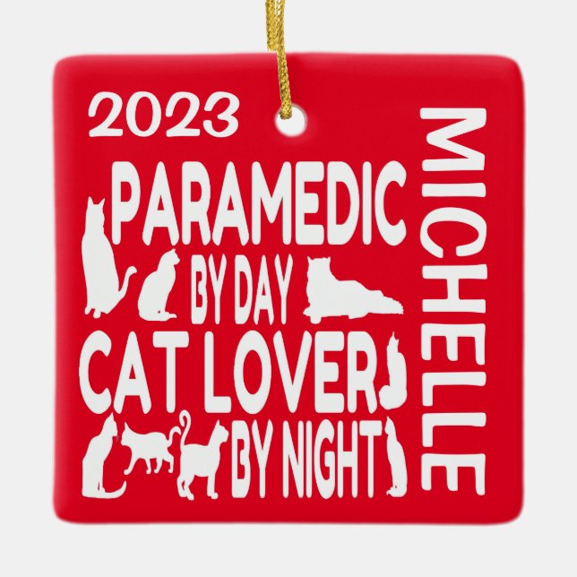 Paramedic Loves Cats CUSTOM Ceramic Ornament (Front)