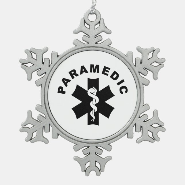 Paramedic Theme Snowflake Pewter Christmas Ornament (Front)