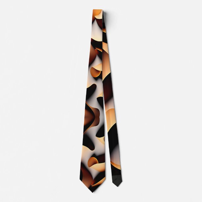 Parametric 3D Flowers Gold Modern Mosaic Pattern Neck Tie (Front)