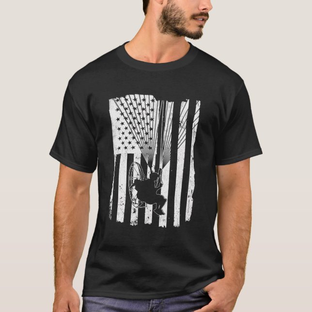 Paramotor Powered Paraglider Usa American Flag T-Shirt (Front)