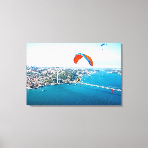 Paramotors Pilots Flying Over The Bosphorus Canvas Print