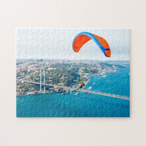 Paramotors Pilots Flying Over The Bosphorus Jigsaw Puzzle
