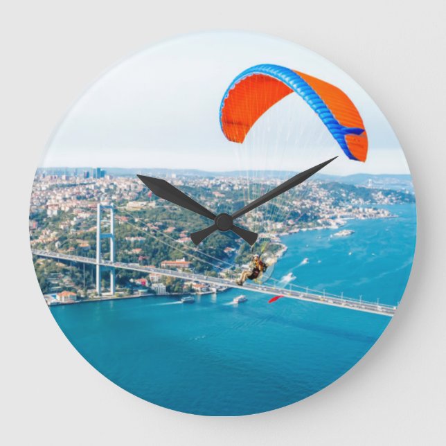 Paramotors Pilots Flying Over The Bosphorus Large Clock (Front)