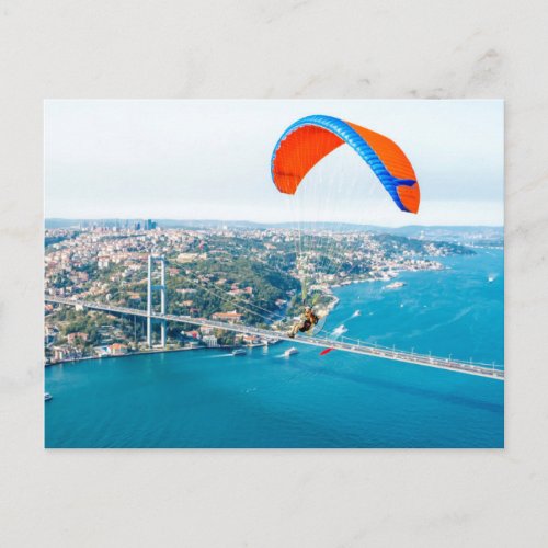 Paramotors Pilots Flying Over The Bosphorus Postcard
