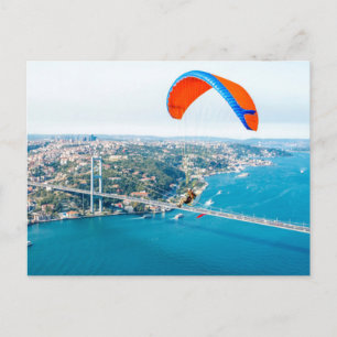 Paramotors Pilots Flying Over The Bosphorus Postcard