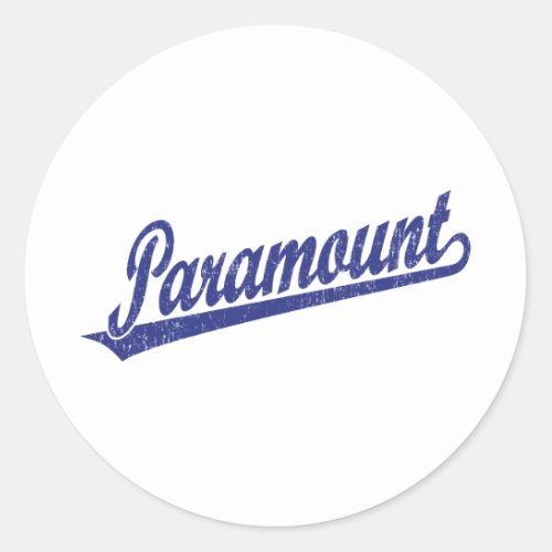 Paramount script logo in blue distressed classic round sticker