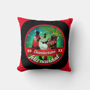 Parang and Stars  Feliz Navidad with NAME on BLACK Throw Pillow