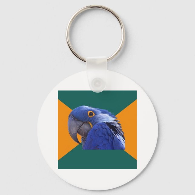 Paranoid Parrot Bird Advice Animal Meme Keychain (Front)