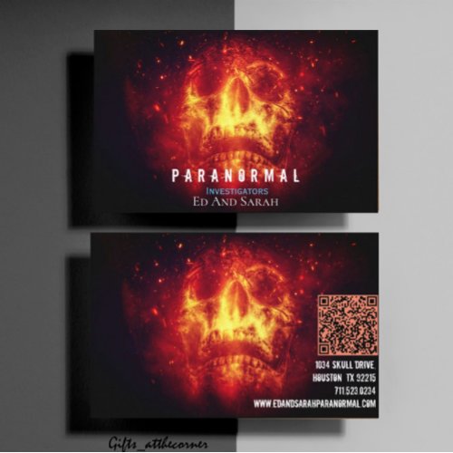 Paranormal Investigator Burning Skull Business Card