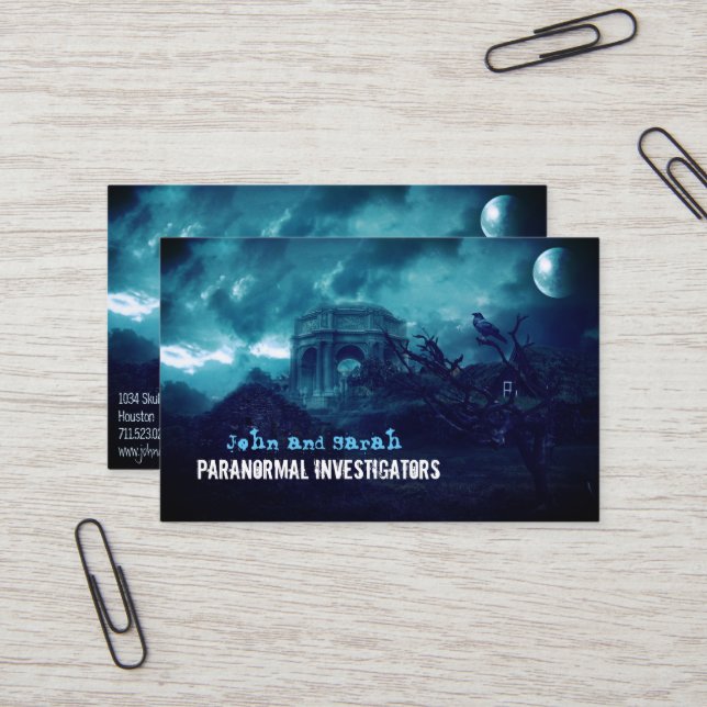 Paranormal Investigator Haunted Village Business Card (Front/Back In Situ)