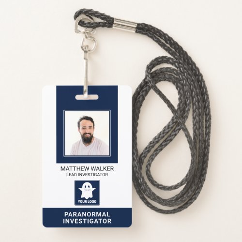 Paranormal Investigator Navy Blue QR Code Photo ID Badge