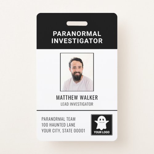 Paranormal Investigator QR Code Name Tag Photo ID  Badge